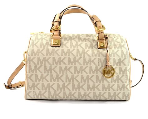 michael kors large grayson vanilla signature satchel gold chain tote|michael michael kors grayson large satchel .